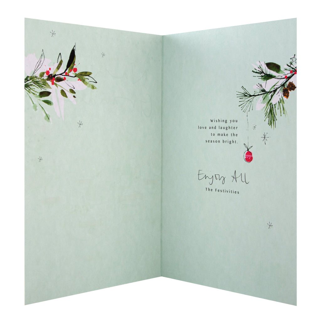 Christmas Card for Nan and Grandad - Traditional Dinner Decorations Design with Gold Foil