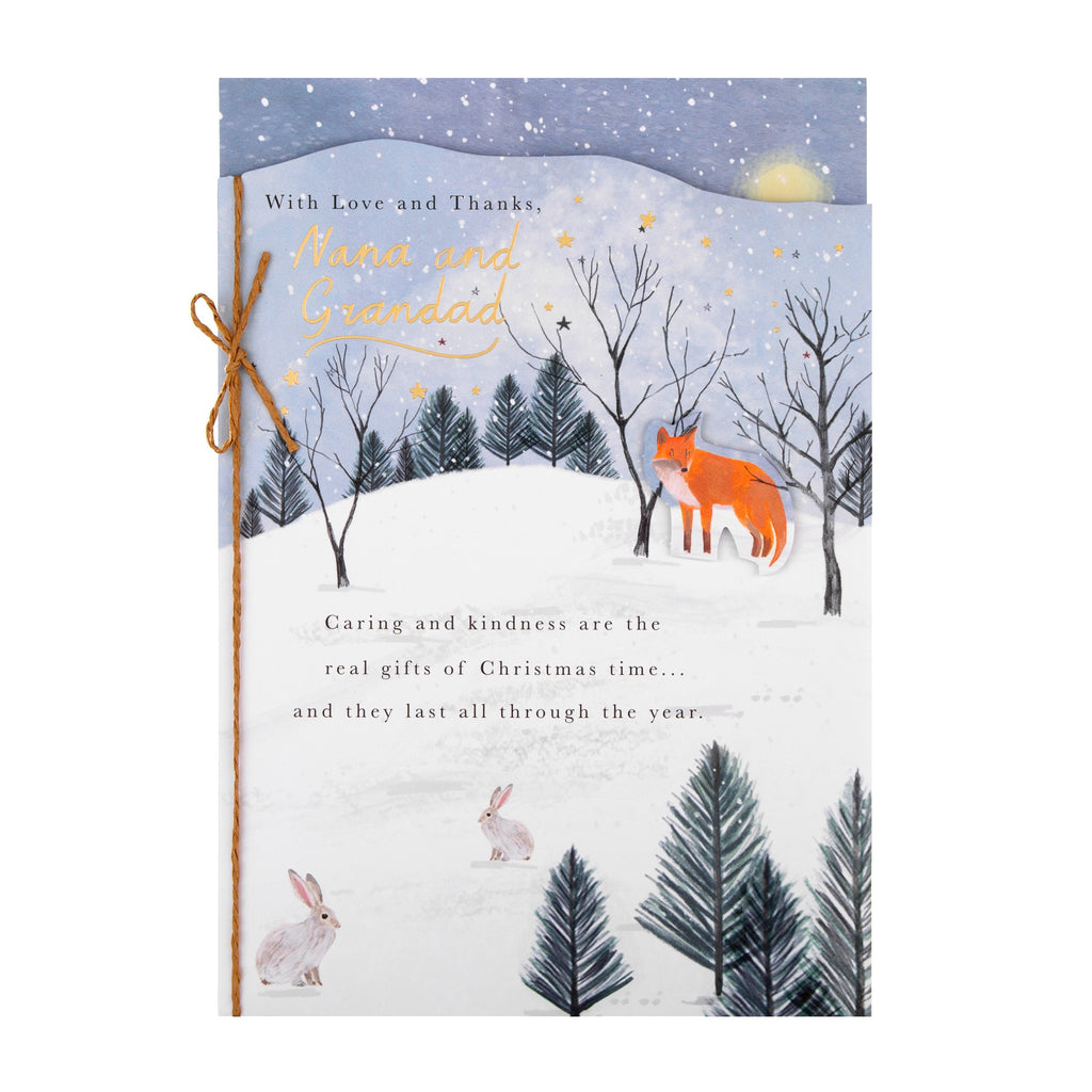 Christmas Card for Nan and Grandad - Classic Winter Night Design with 3D Add On and Gold Foil