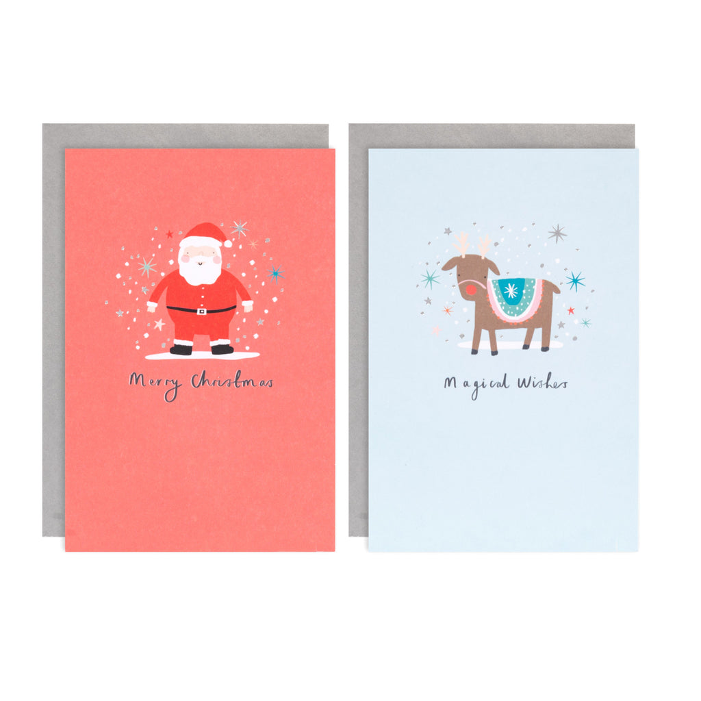 Charity Christmas Cards - Pack of 12 in 2 Fun Contemporary Designs with Silver Foil