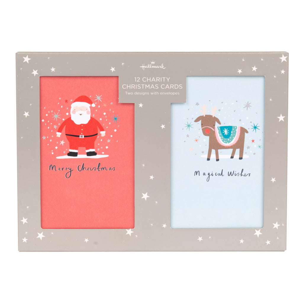 Charity Christmas Cards - Pack of 12 in 2 Fun Contemporary Designs with Silver Foil