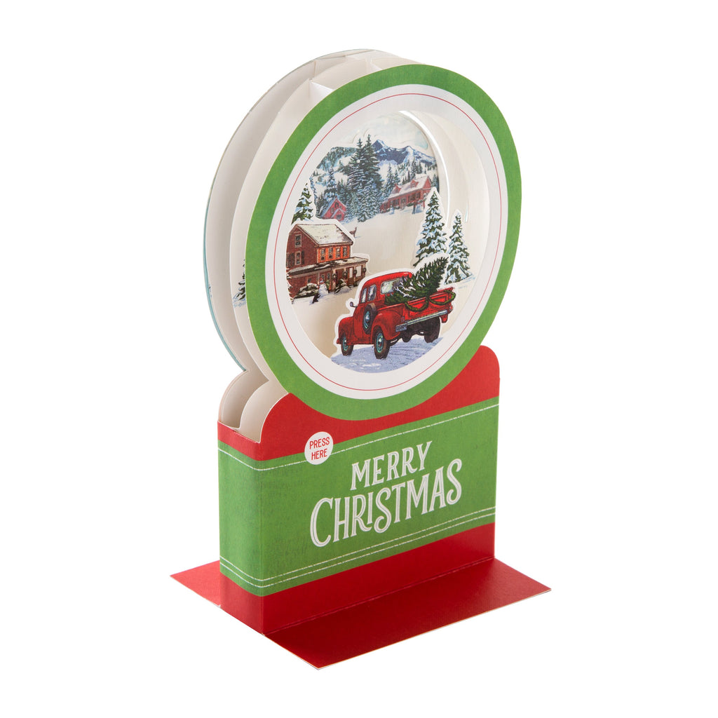 Pop-Up Musical 3D Christmas Card - Paper Wonder Merry Christmas Snow Globe Design