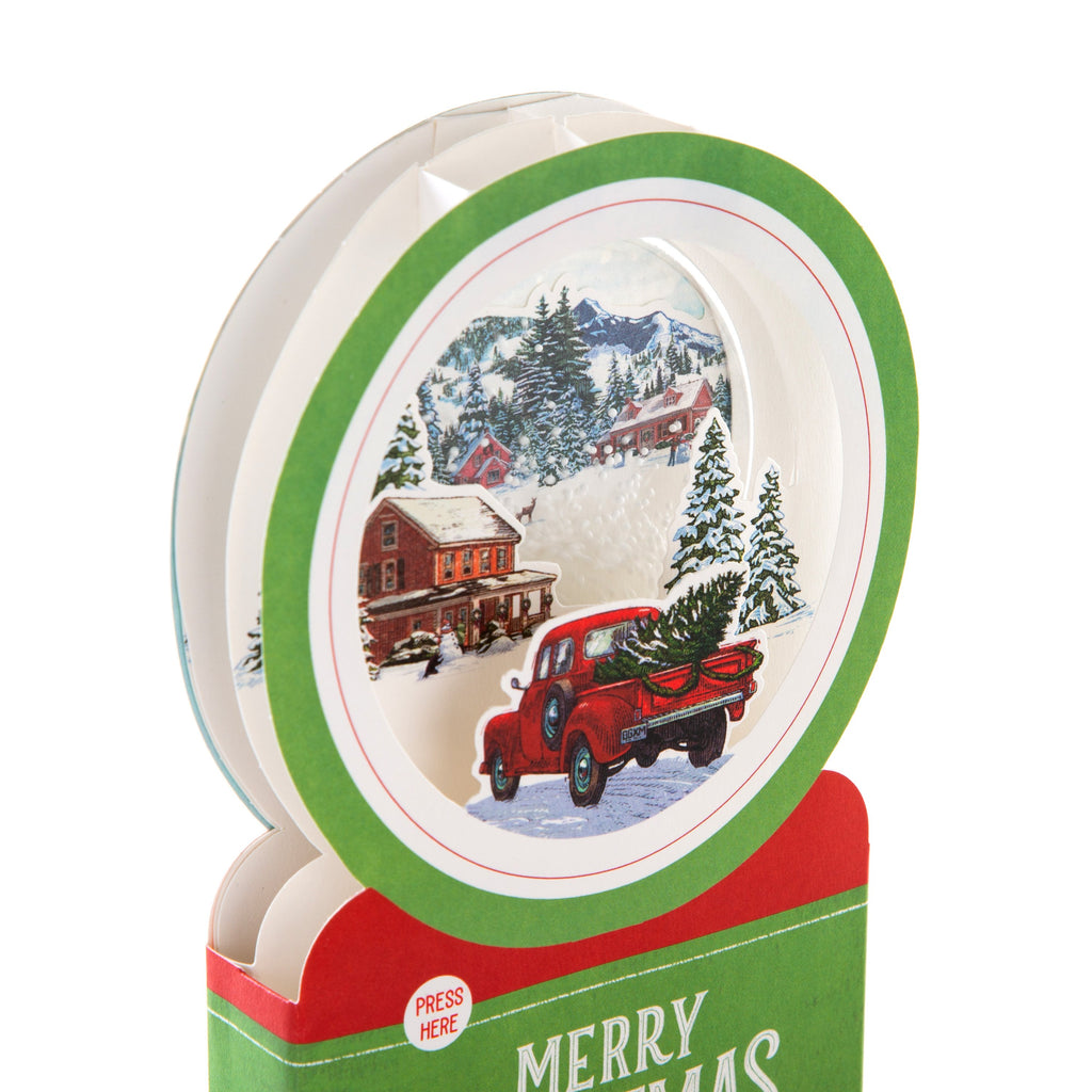 Pop-Up Musical 3D Christmas Card - Paper Wonder Merry Christmas Snow Globe Design