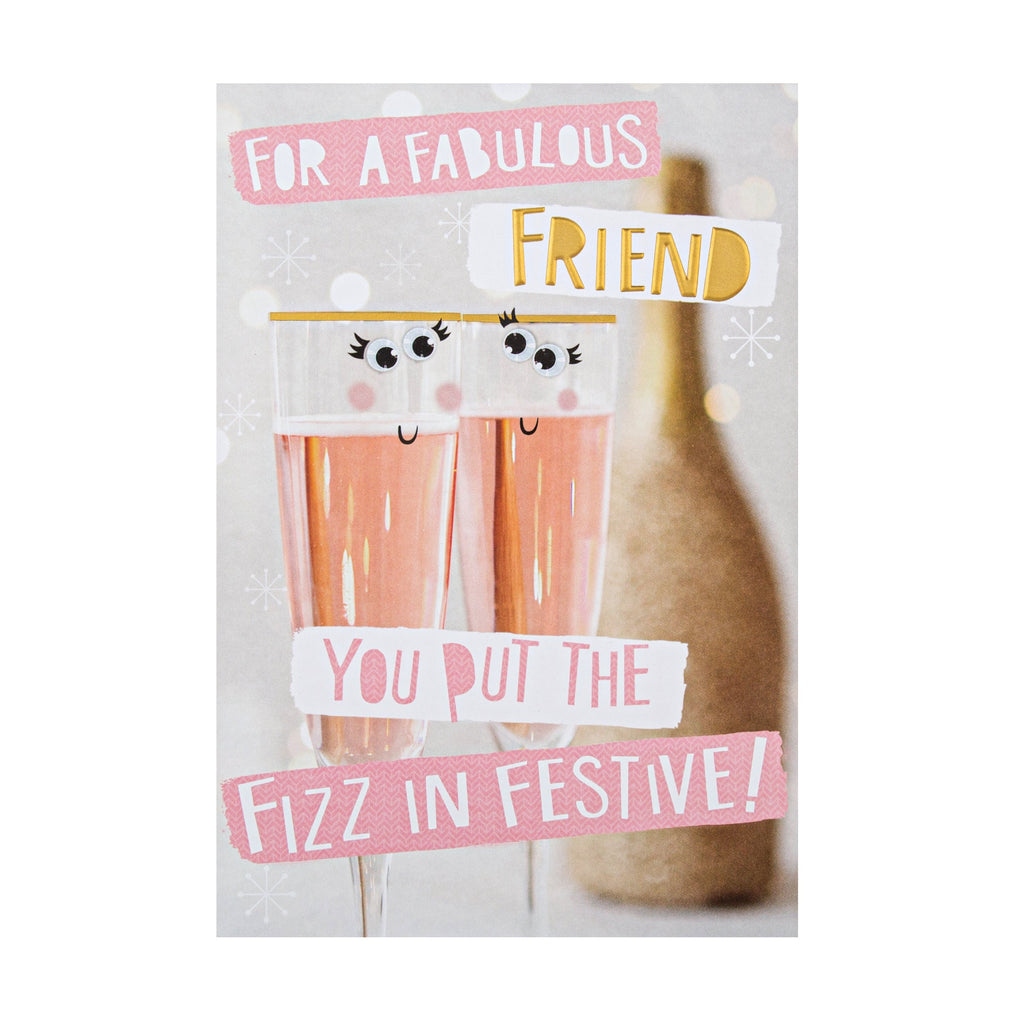 Christmas Card for Friend - Contemporary Festive Fizz Design with Gold Foil