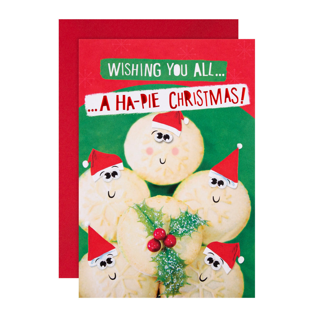 Christmas Card for All - Funny Mince Pie Design with Red Foil