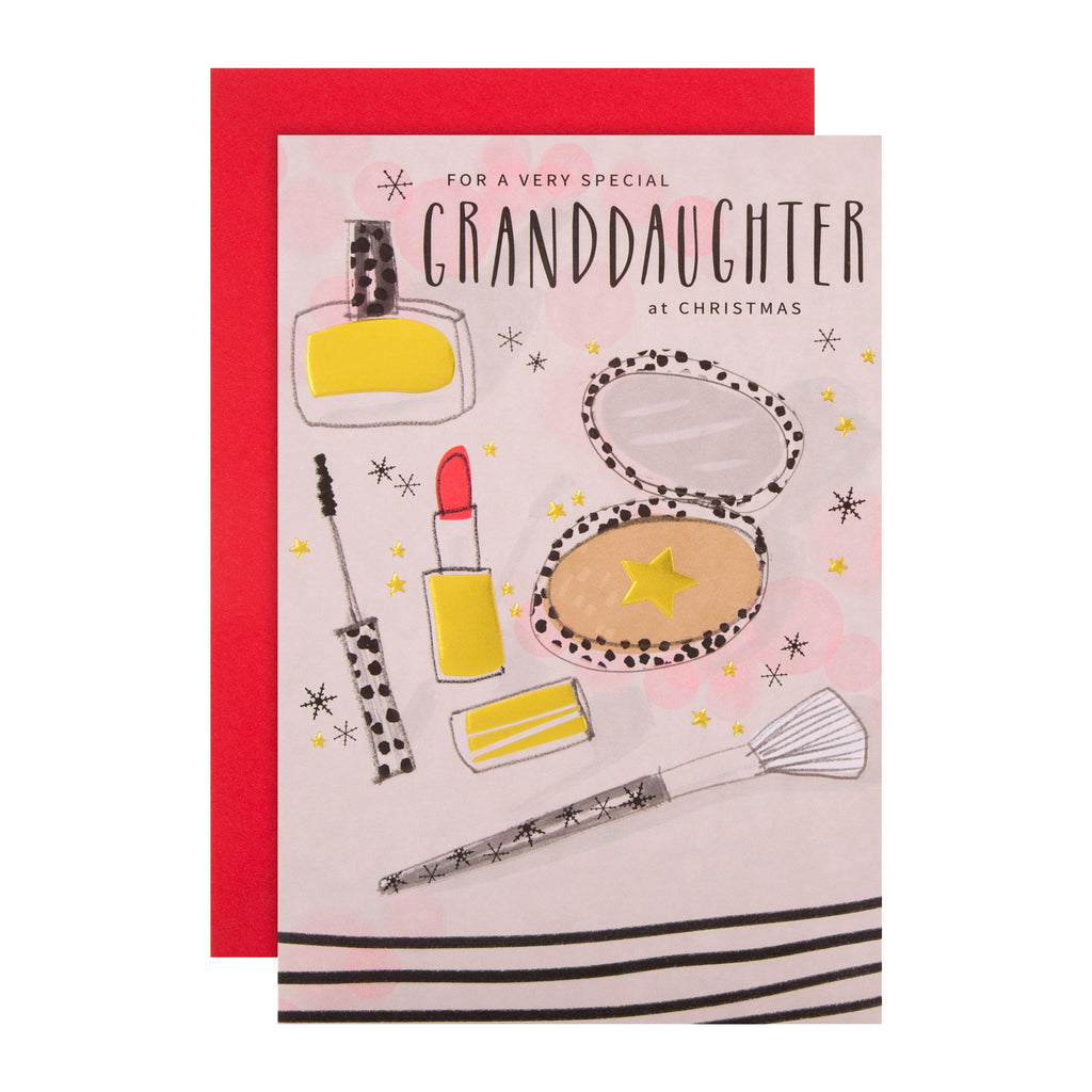 Christmas Card for Granddaughter - Glitzy Make Up Design with Gold Foil