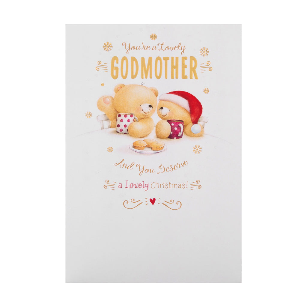 Christmas Card for Godmother - Cute Forever Friends Design with Gold Foil