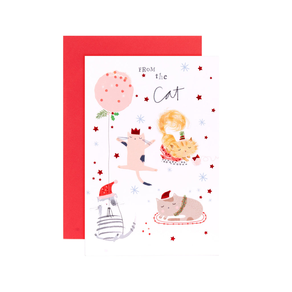 Christmas Card from the Cat - Cute Illustrated and Embossed Design