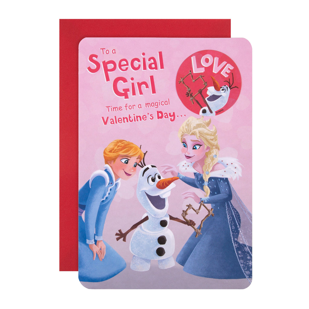 Valentine's Card for Little Girl - Disney Frozen Design with Badge