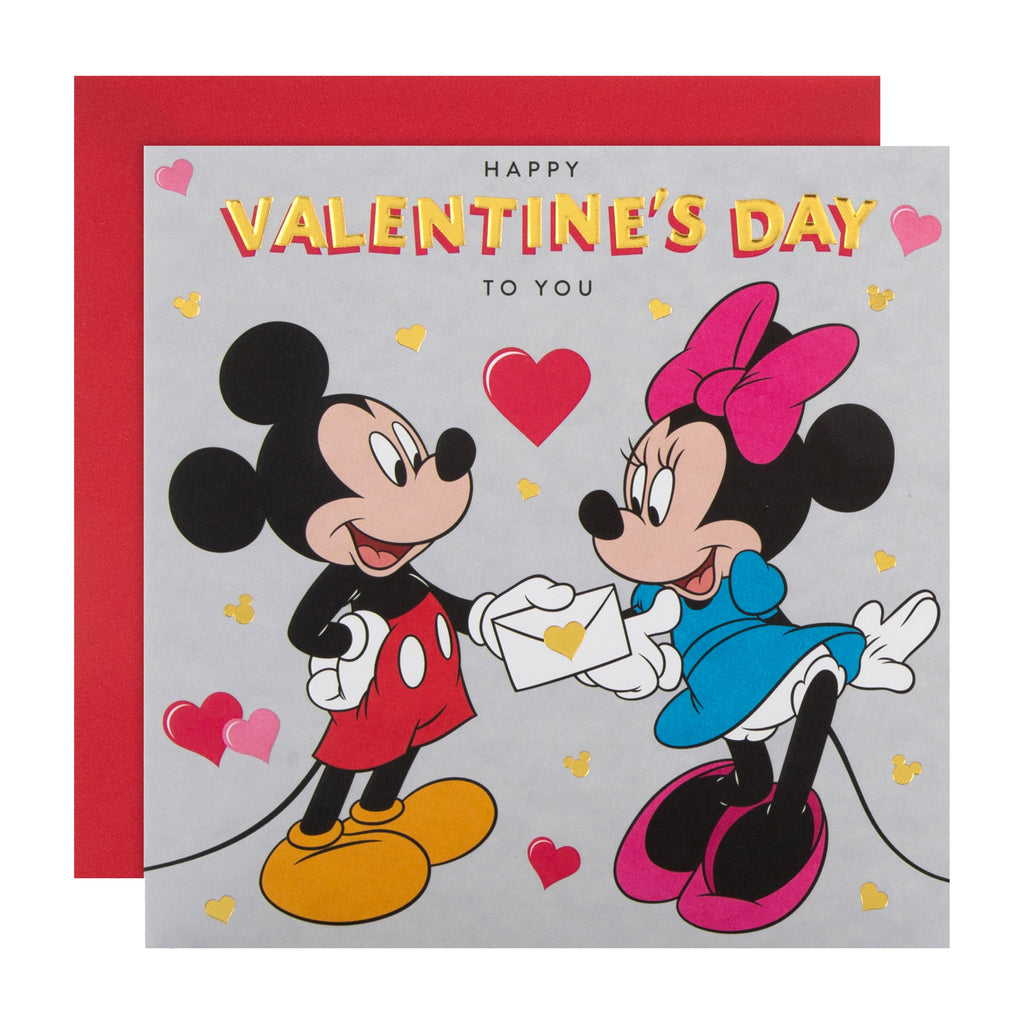 Valentine's Card for One I Love - Cute Disney Mickey and Minnie Mouse Design with Gold Foil