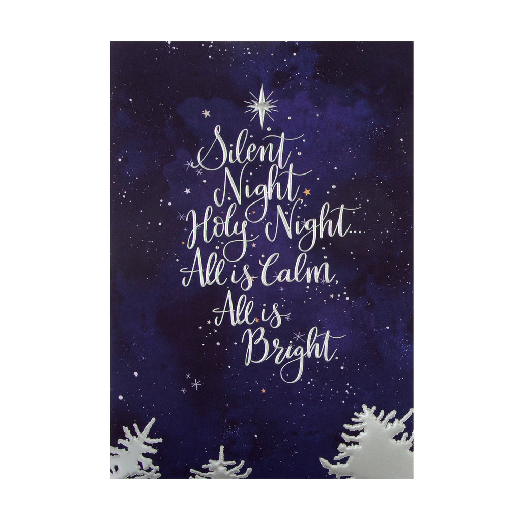 Religious Christmas Card - Silent Night Poem Design with Silver Foil
