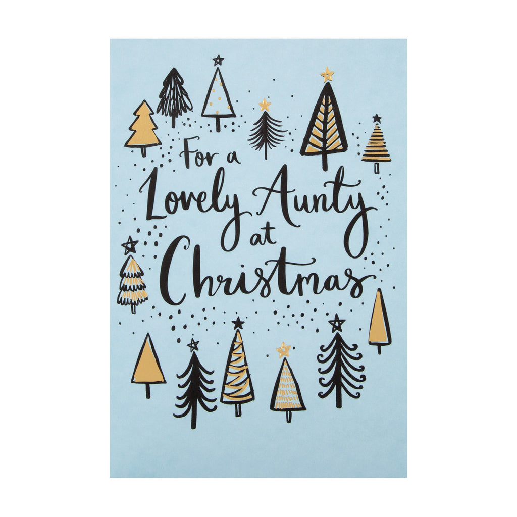 Christmas Card for Aunty - Contemporary Festive Tree Design with Gold Foil