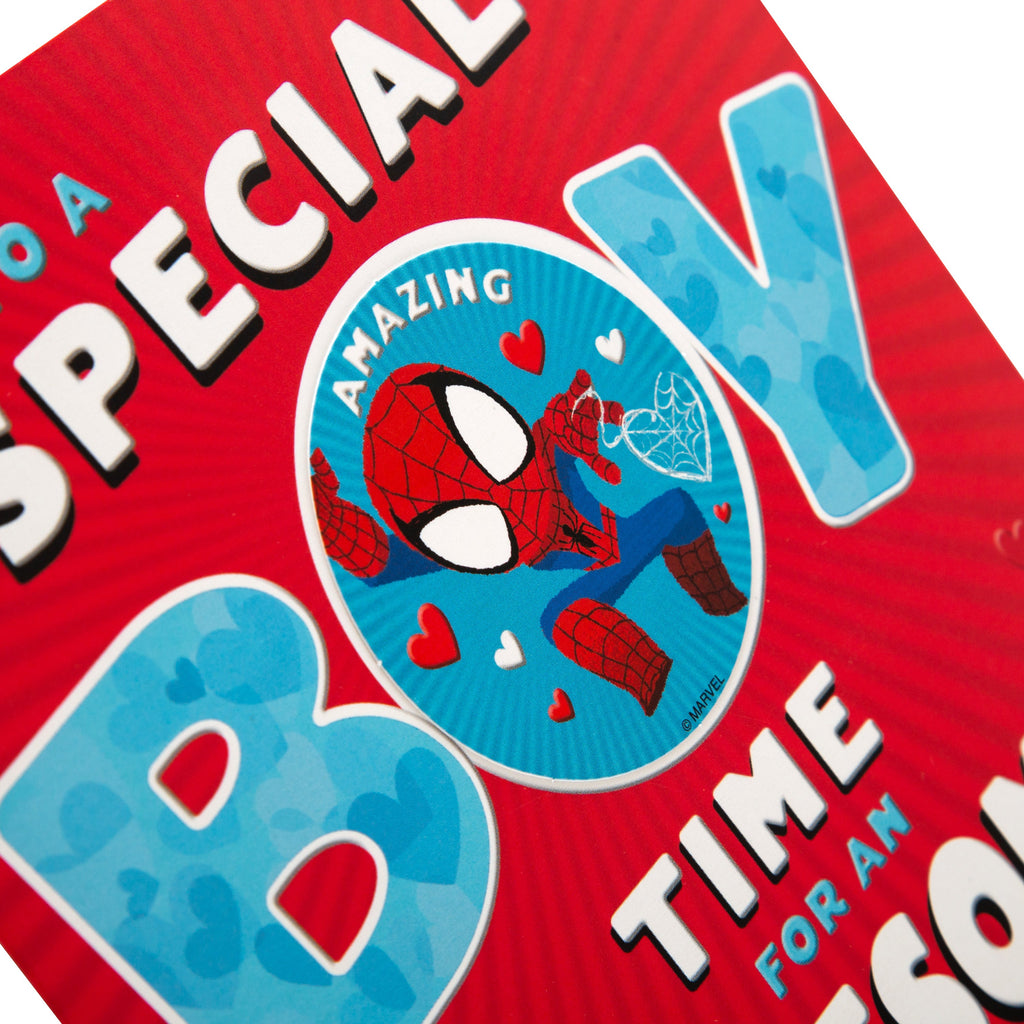 Valentine's Card for Little Boy - Marvel Spiderman Design with Badge