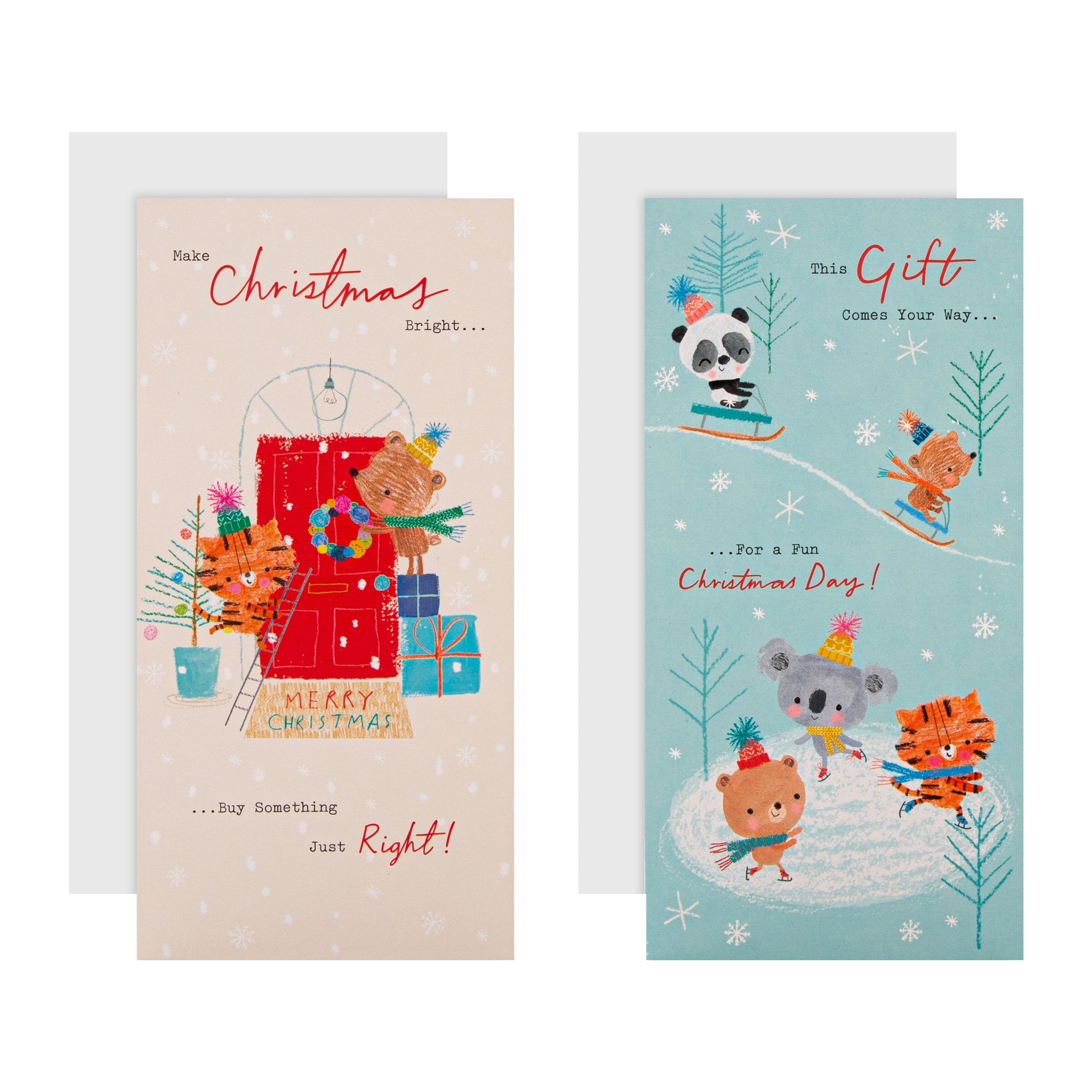 Christmas Money Wallet Pack 4 Cards 2 Cute Winter Animal Designs