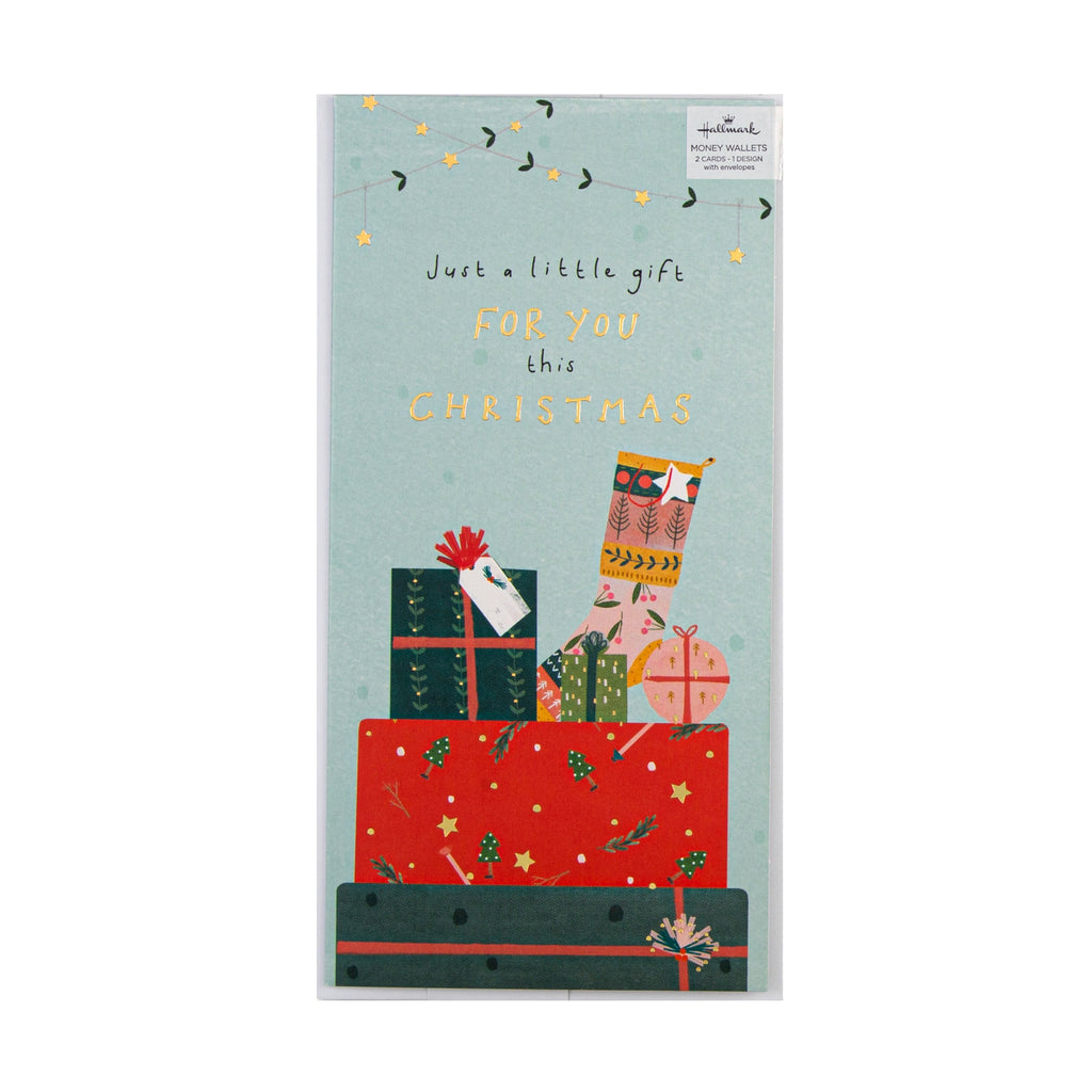 Christmas Money Wallet Pack - 2 Cards in a Contemporary Festive Parcels Design with Gold Foil