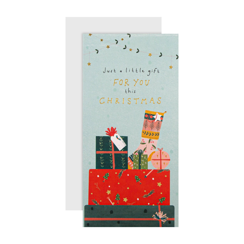 Christmas Money Wallet Pack - 2 Cards in a Contemporary Festive Parcels Design with Gold Foil