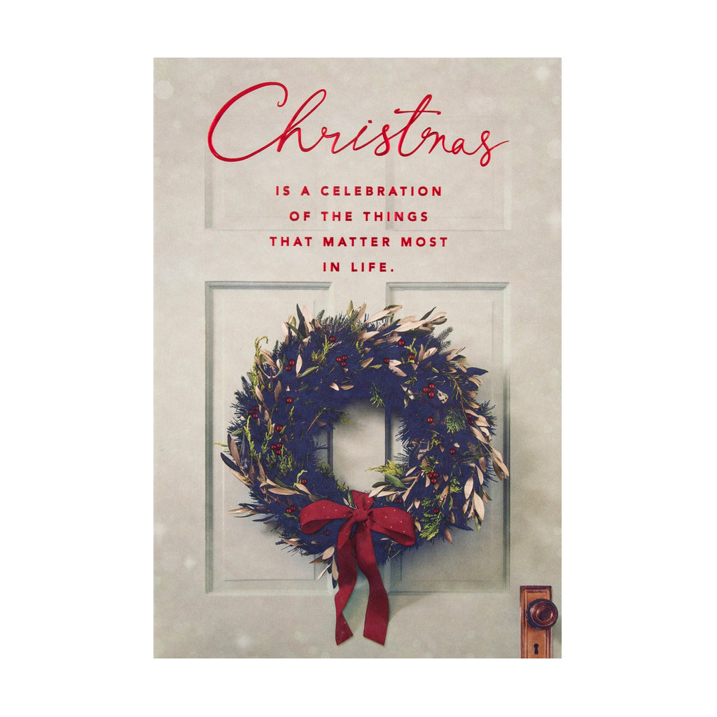 General Christmas Card - Wreath Design with Red Foil