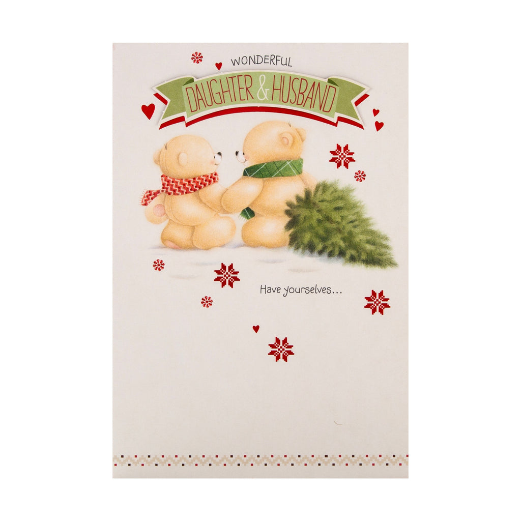 Christmas Card for Daughter and Husband - Cute Forever Friends Festive Tree Design with 3D Add On and Red Foil