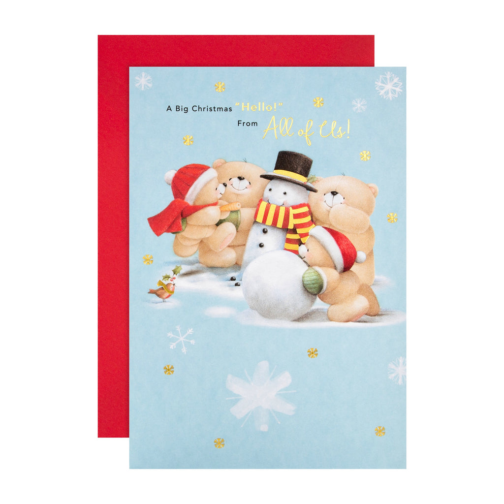 Christmas Card from All of Us - Cute Forever Friends Snowman Design with Gold Foil