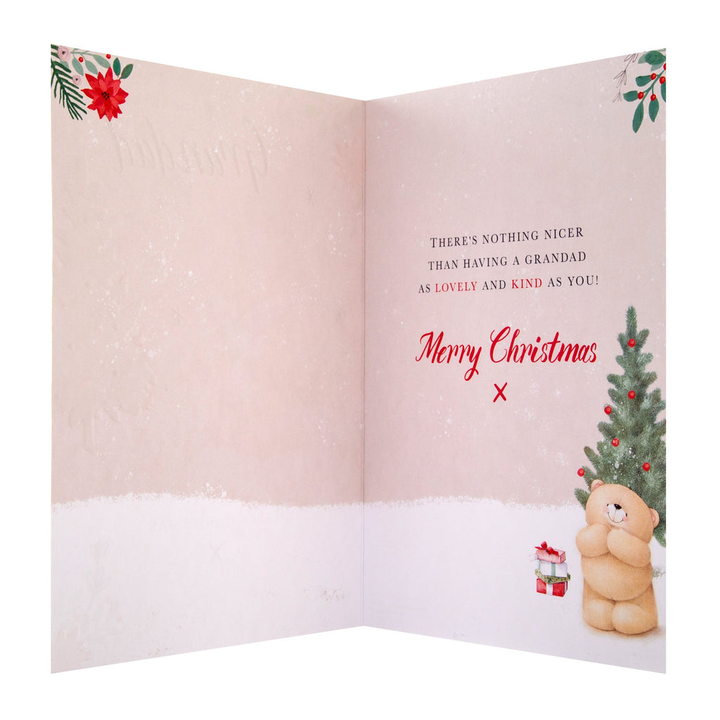 Christmas Card for Grandad - Cute Forever Friends Red Robins Design with Gold Foil