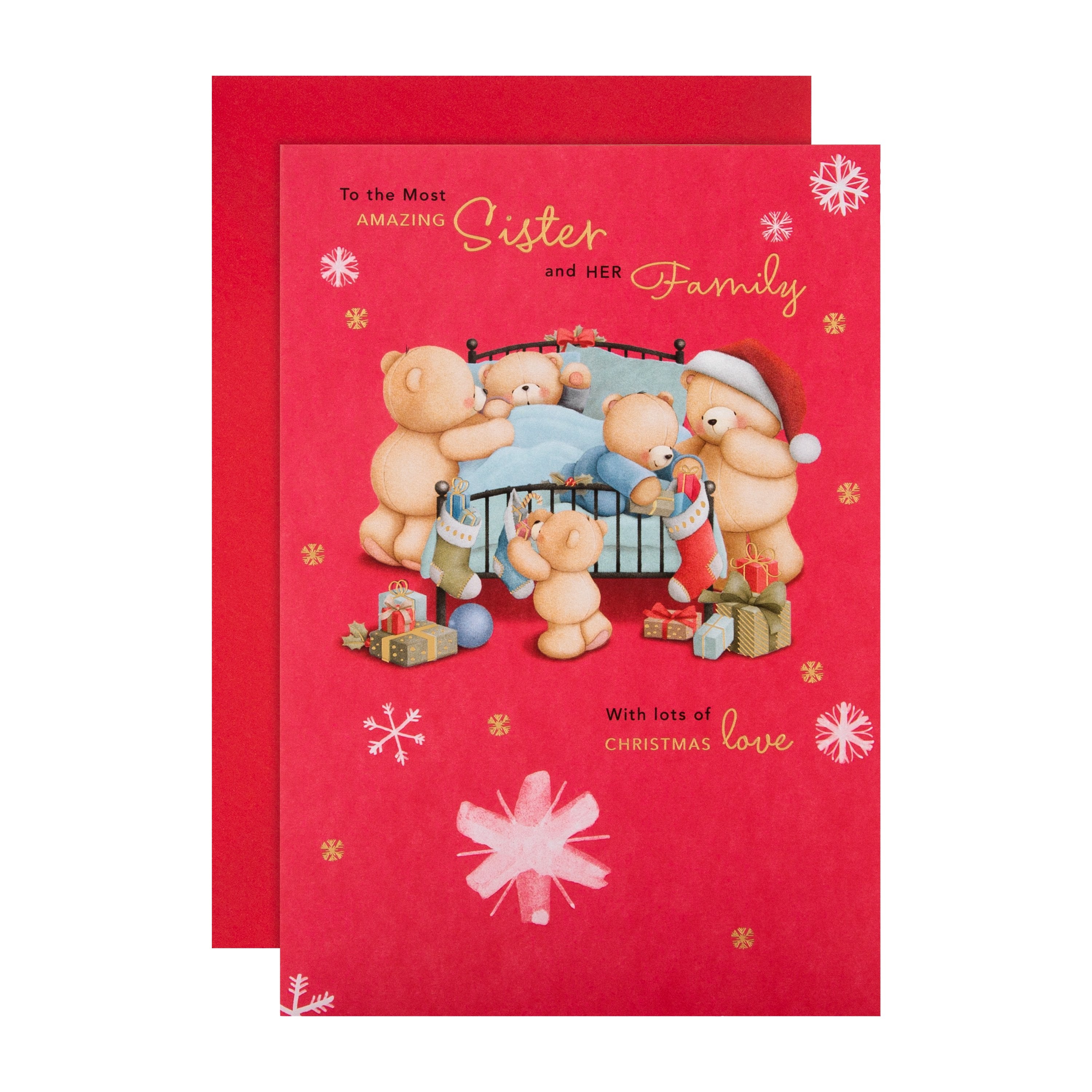 Christmas Card Sister her Family Cute Forever Friends Design Foil