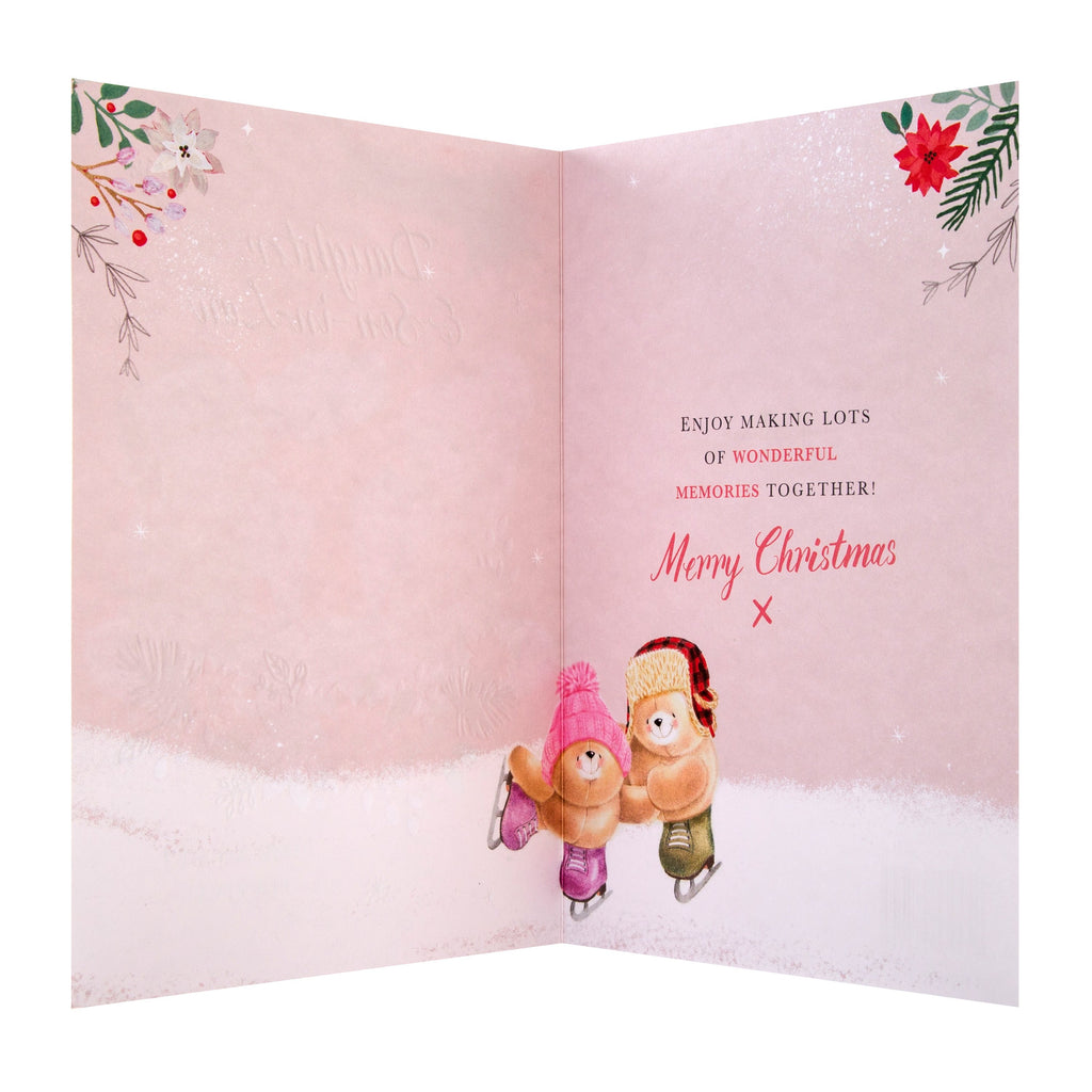 Christmas Card for Daughter and Son in Law - Cute Forever Friends Design with 3D Add Ons and Gold Foil