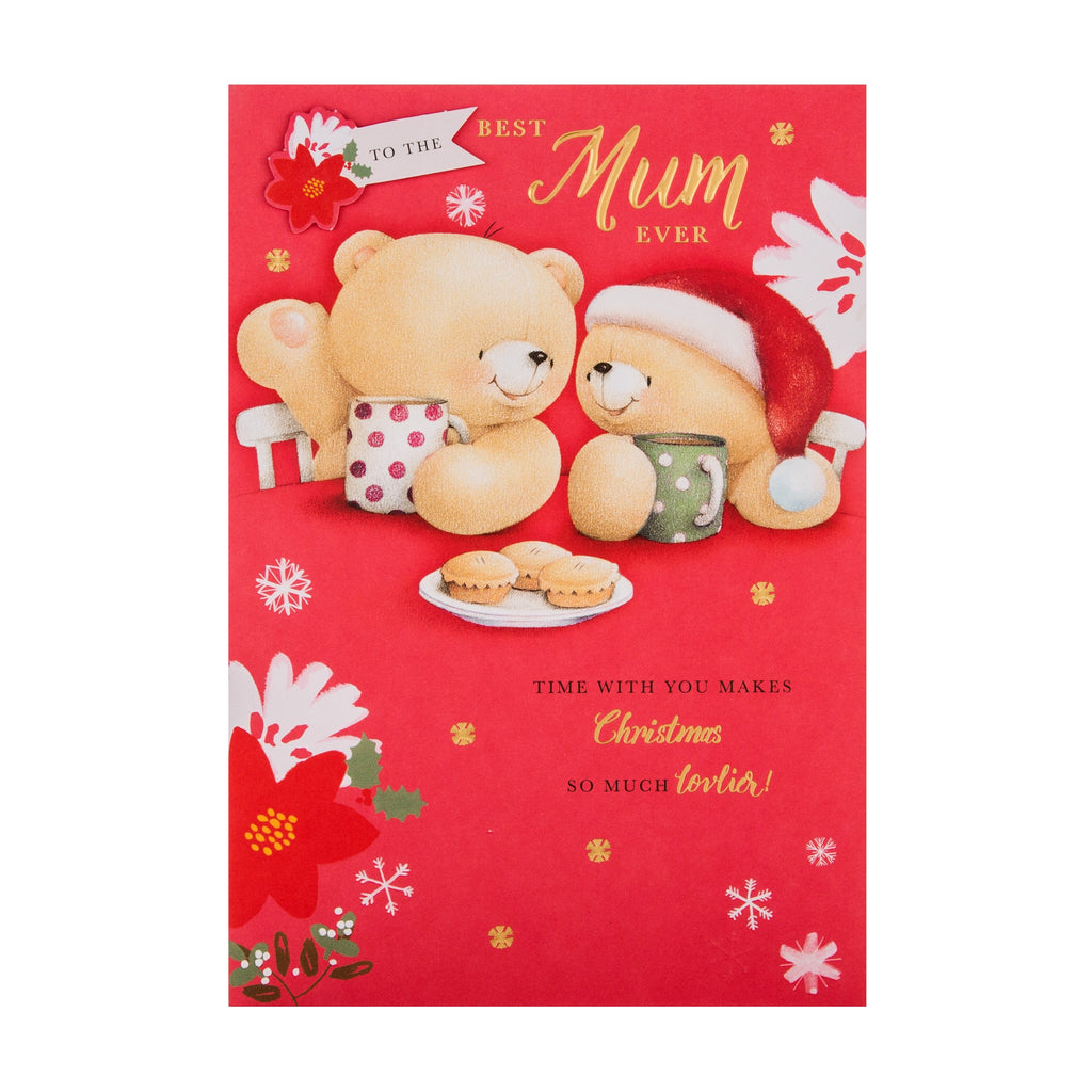 Christmas Card for Mum - Cute Forever Friends Mince Pies Design with 3D Add On