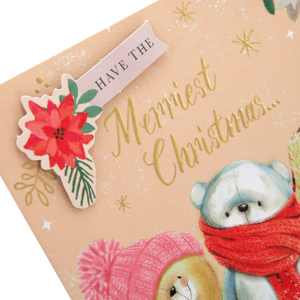 General Christmas Card - Cute Forever Friends Snowman Design with 3D Add On and Gold Foil