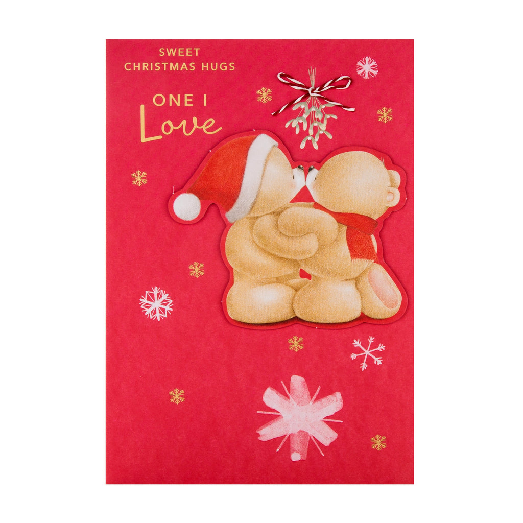 Christmas Card for The One I Love - Cute Mistletoe Kiss Forever Friends Design with 3D Add On and Attachments