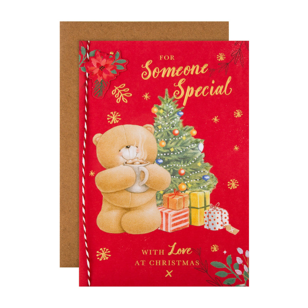 Christmas Card for Someone Special - Cute Forever Friends Under the Tree Design with a 3D Add On and Gold Foil