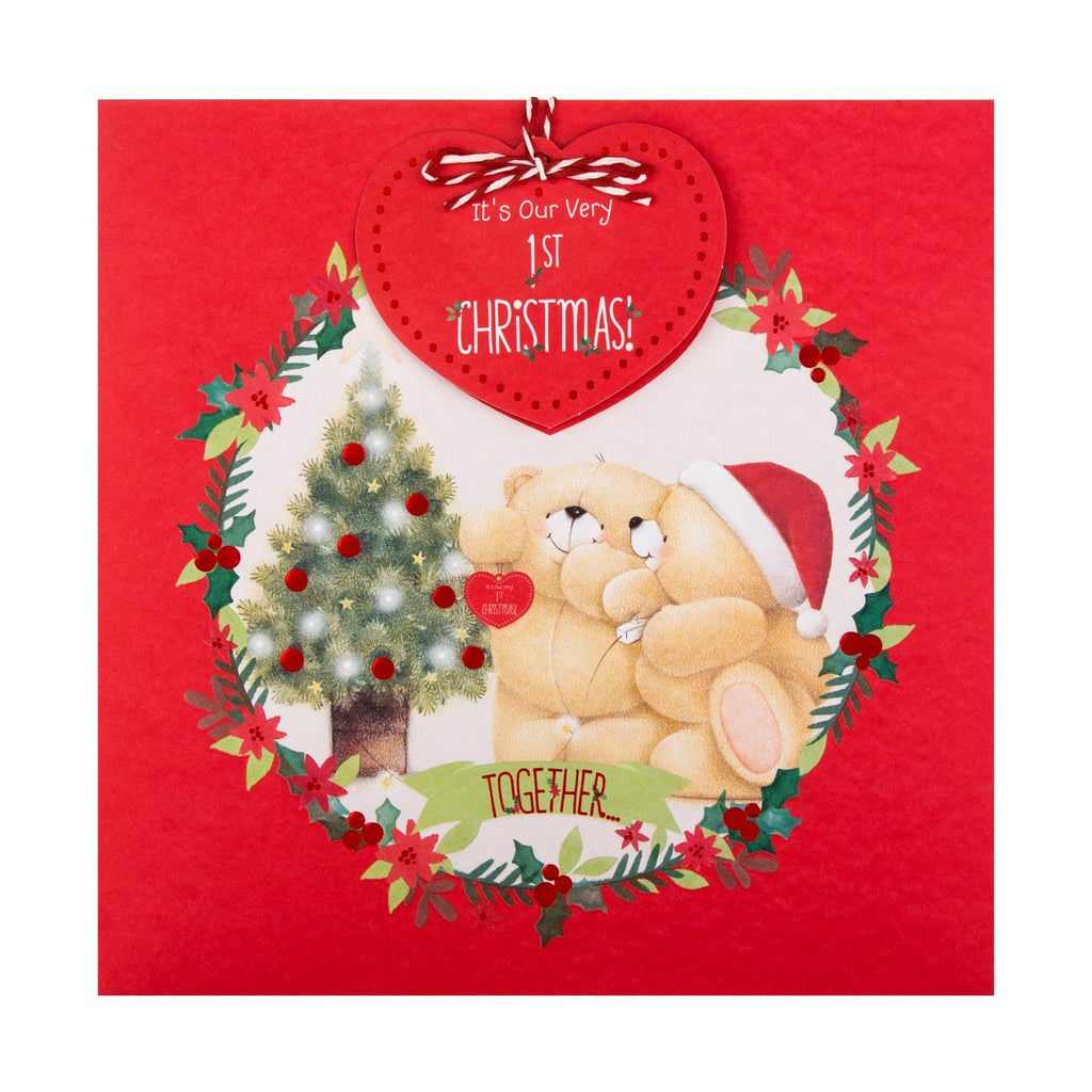 Christmas Card for Couple - Cute Forever Friends First Christmas Together Design with Red Foil