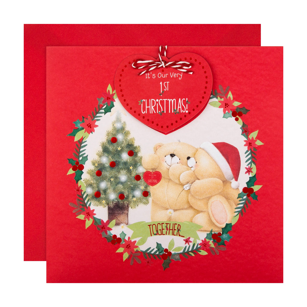 Christmas Card for Couple - Cute Forever Friends First Christmas Together Design with Red Foil