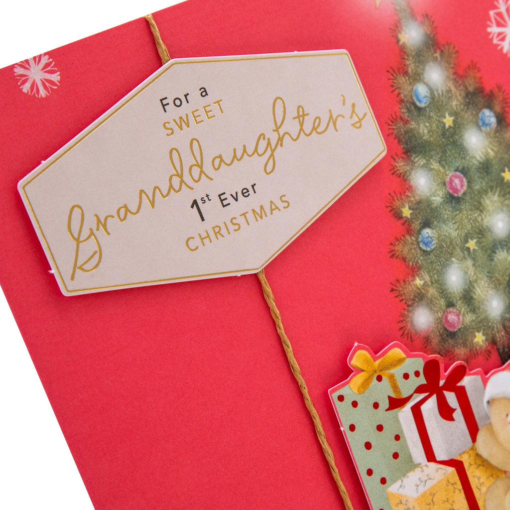 Christmas Card for Granddaughter - Cute 1st Christmas Forever Friends Design with Foil and 3D Add On