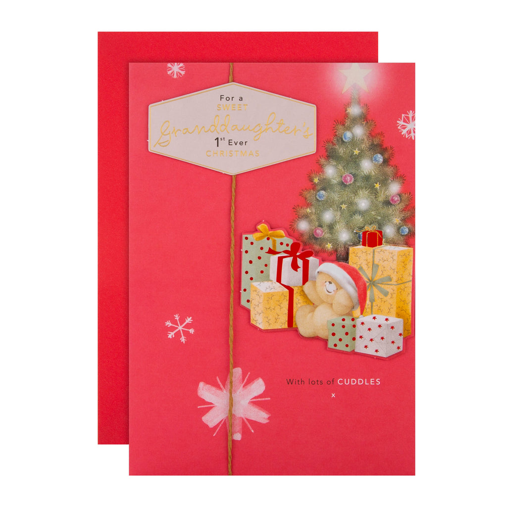 Christmas Card for Granddaughter - Cute 1st Christmas Forever Friends Design with Foil and 3D Add On
