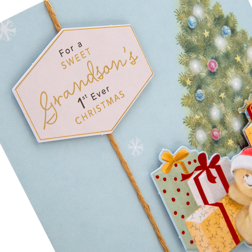 Christmas Card for Grandson - Cute 1st Christmas Forever Friends Design with Foil and 3D Add On