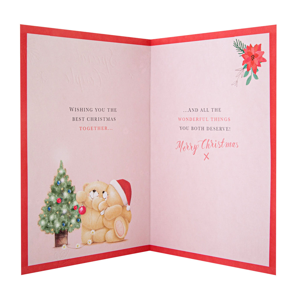 Christmas Card for Couple - Cute Forever Friends Design with 3D Add-Ons and Gold Foil