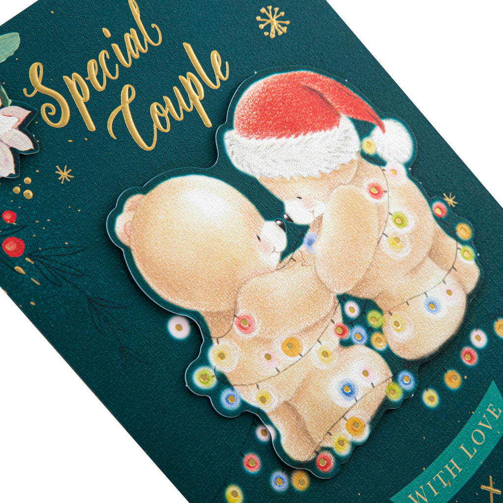 Christmas Card for Couple - Cute Forever Friends Design with 3D Add-Ons and Gold Foil