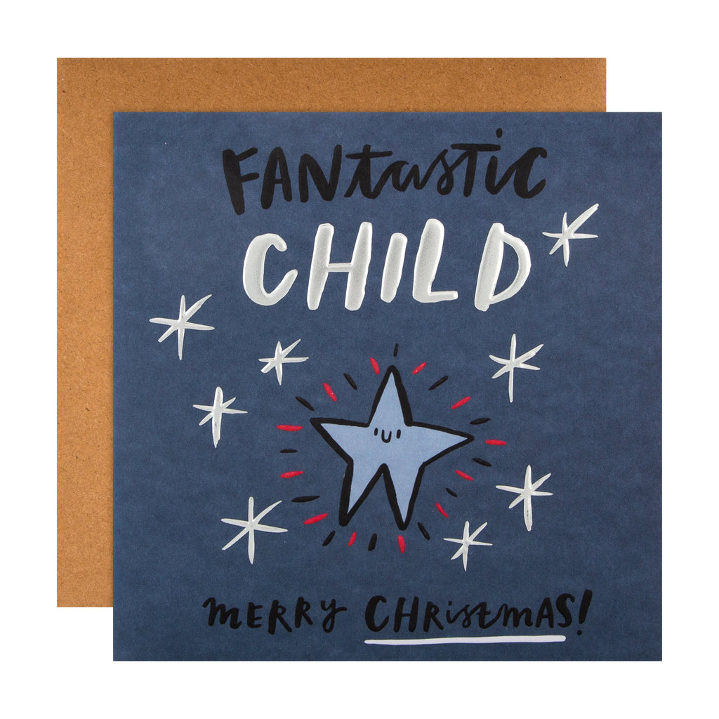 Christmas Card for Child - Jordan Wray, Spotted Collection, Twinkling Star Design with Silver Foil