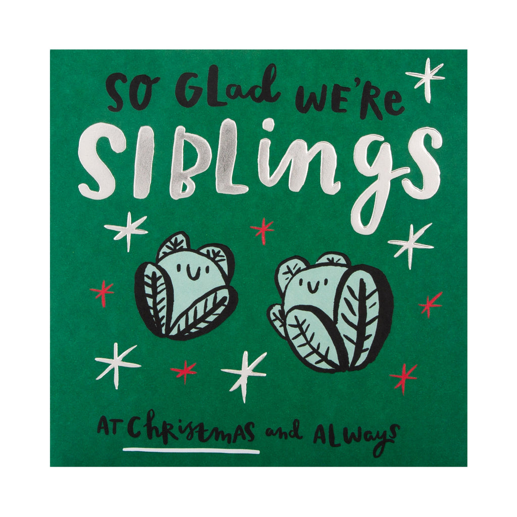 Christmas Card for Sibling - Jordan Wray, Spotted Collection, Happy Sprouts Design with Silver Foil