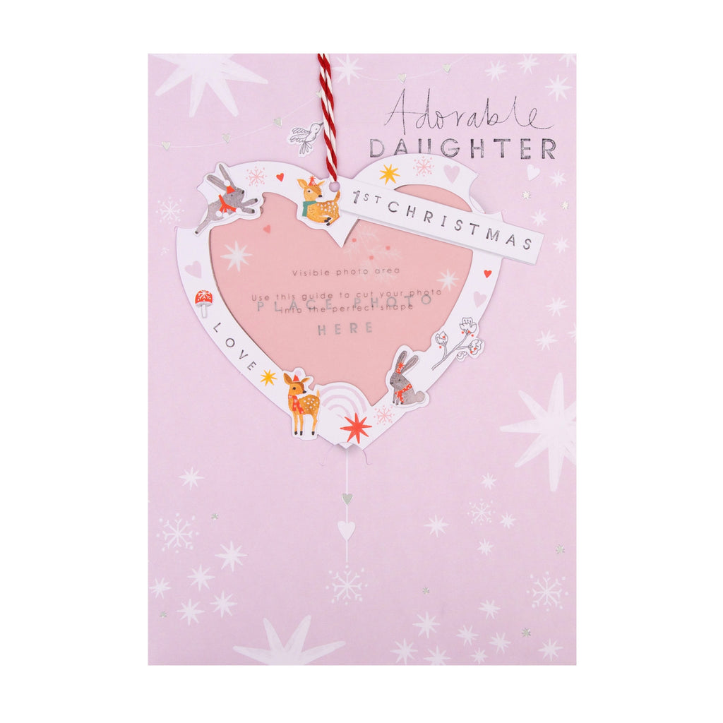 Christmas Card for Baby Daughter - Adorable First Christmas Heart Design with Silver Foil