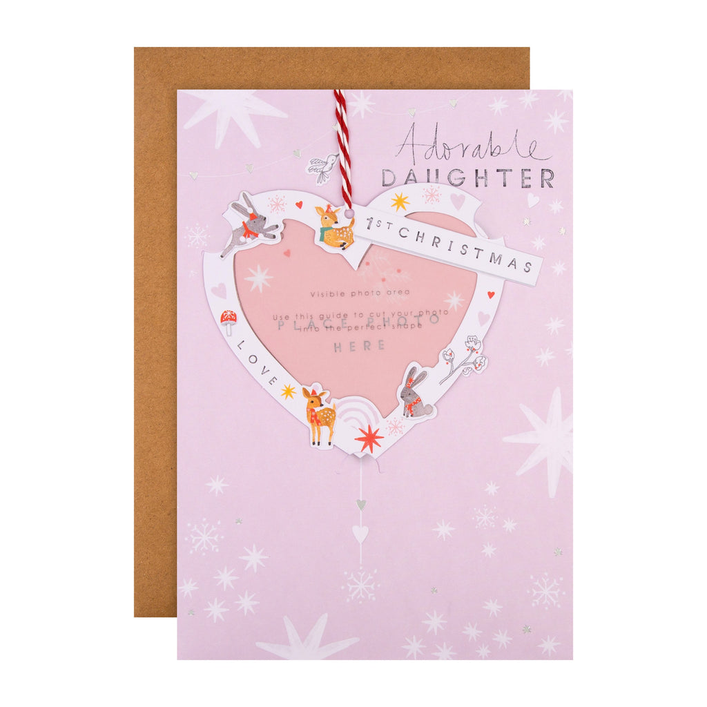 Christmas Card for Baby Daughter - Adorable First Christmas Heart Design with Silver Foil