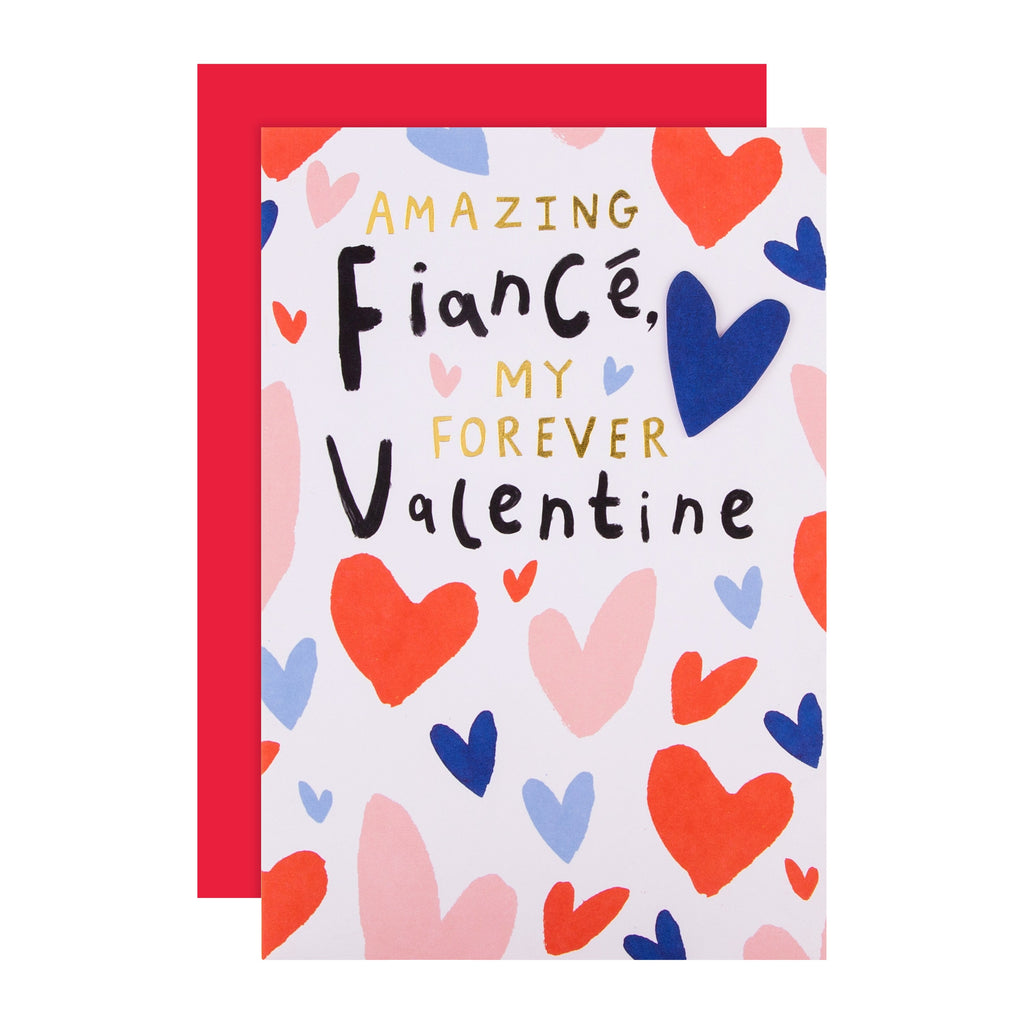 Valentine Card for Fiance - Contemporary Love Hearts Design with Gold Foil and 3D Add On