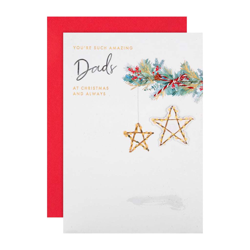 Christmas Card for Dads - Classic Lit Stars Design with 3D Add On and Gold Foil