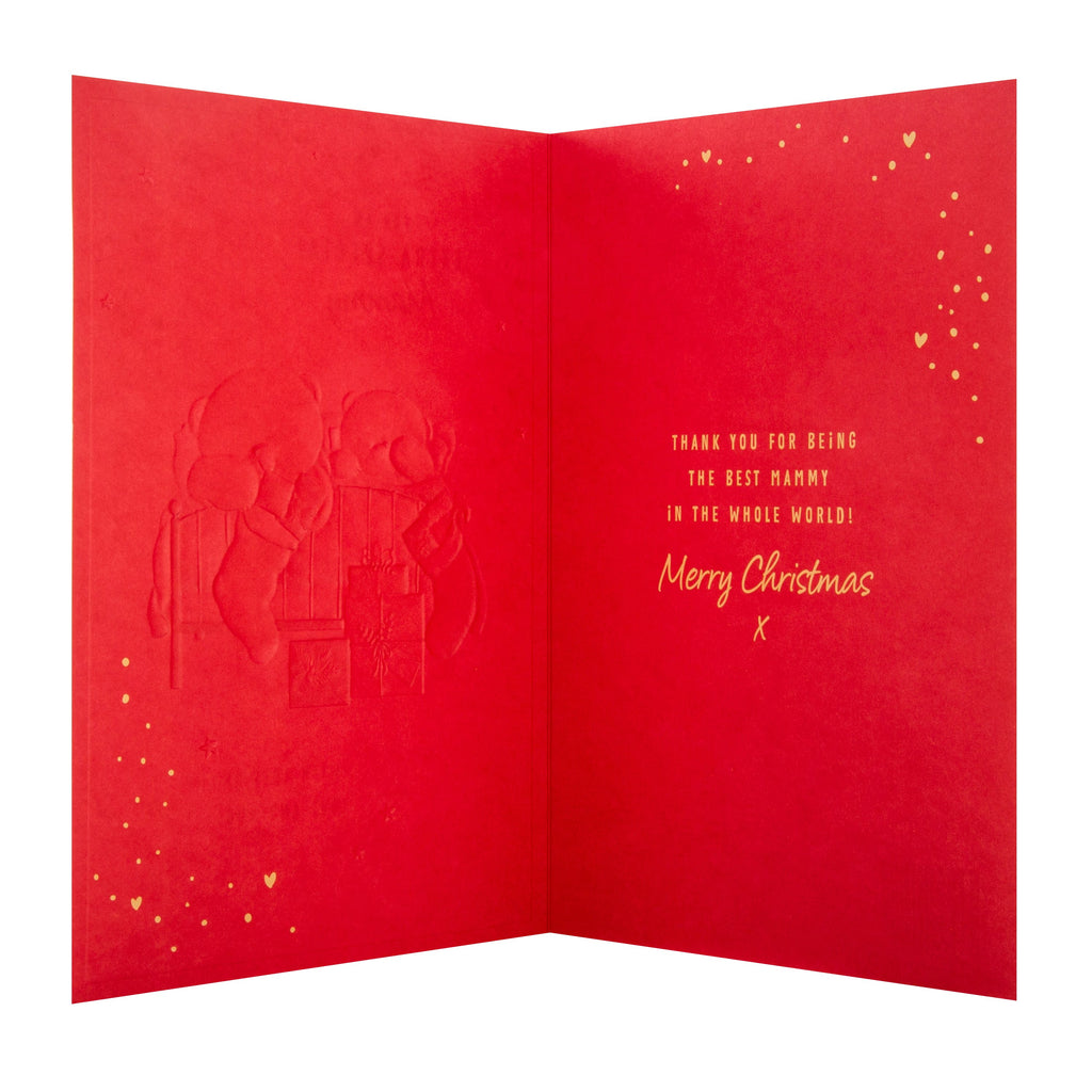 Christmas Card for Mummy - Cute Stocking Forever Friends Design with Gold Foil