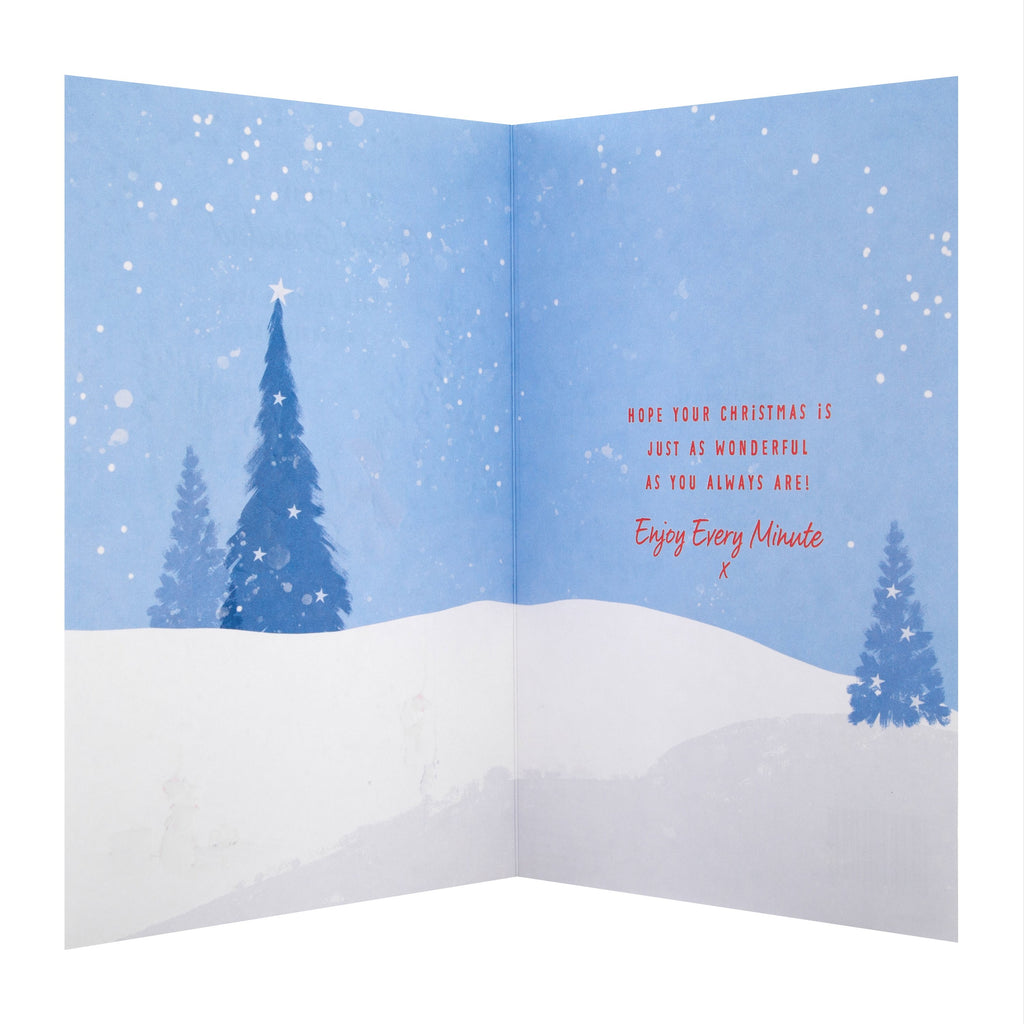 Christmas Card for Great Grandad - Cute Tree and Snow Forever Friends Design with Gold Foil