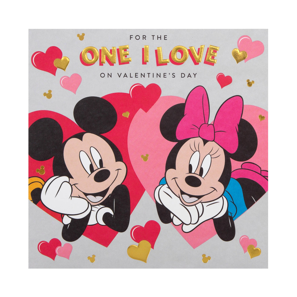 Valentine's Day Card for the One I Love - Cute Disney Mickey and Minnie Mouse Design with Gold Foil