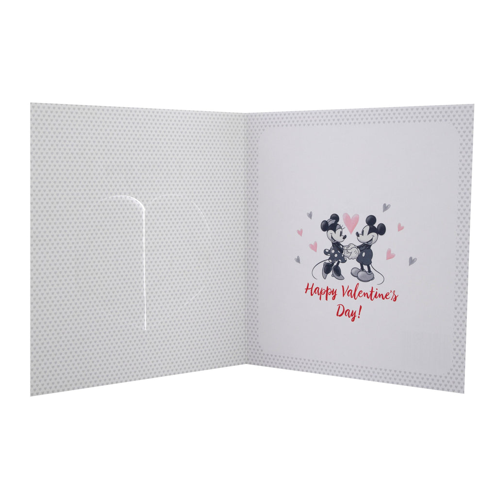 General Valentine's Day Card - Cute Disney Mickey and Minnie Mouse Design with Red Foil and Gate Fold Details