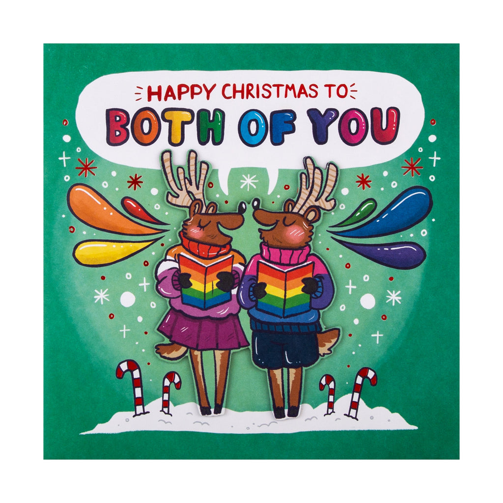Christmas Card for Both of You - Madebysoph, Spotted Collection, Reindeer Carols Design with Red Foil and 3D Add On