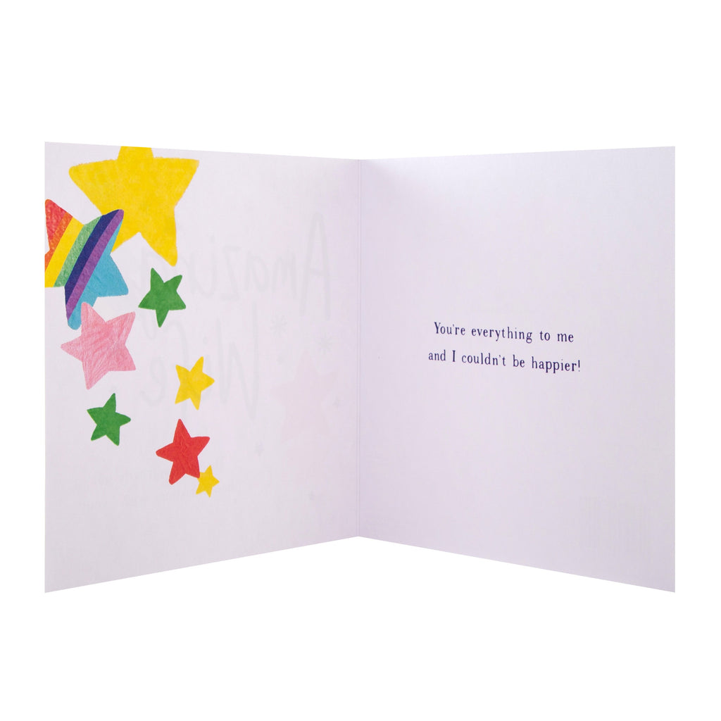 Christmas Card for Wife - Rainbow Tree Stars Design with Silver Foil and 3D Silver Star Attachment
