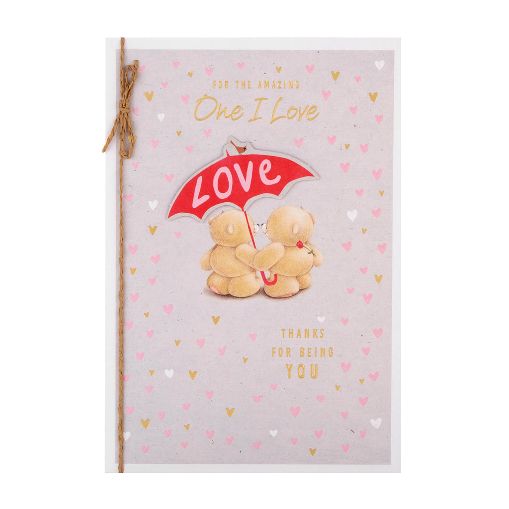 Valentine's Card for The One You Love - Cute Forever Friends Design with 3D Add Ons and Gold Foil