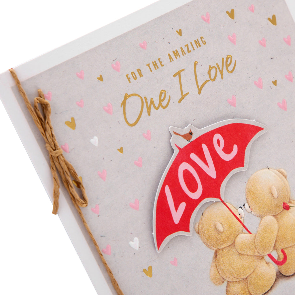 Valentine's Card for The One You Love - Cute Forever Friends Design with 3D Add Ons and Gold Foil